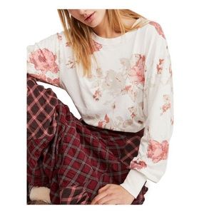 FREE PEOPLE IVORY AND PEACH ARIELLE FLORAL LONG SLEEVE TEE